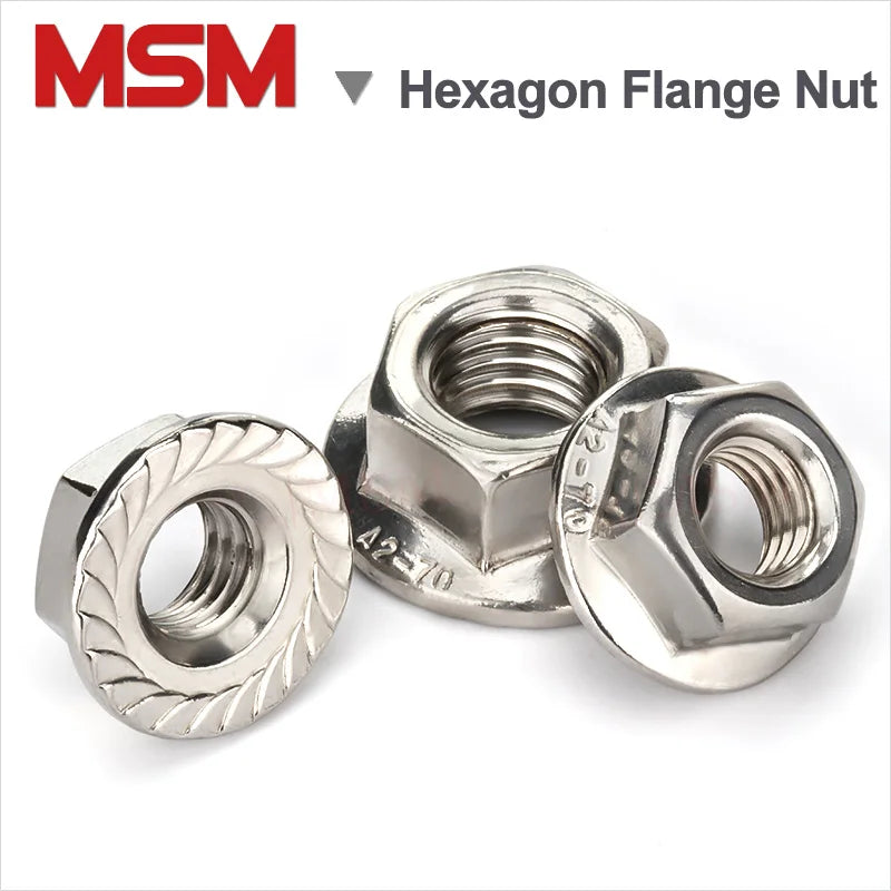 10-100PCS/lot Stainless Steel Hexagon Flange Nuts Anti-slip Serrated Spinlock M3 M4 M5 M6 M8 M10 M12 Loose-proof Locking Nuts