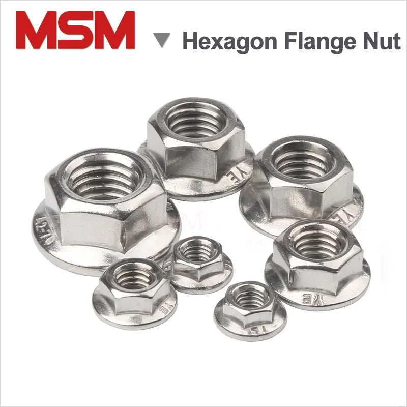 10-100PCS/lot Stainless Steel Hexagon Flange Nuts Anti-slip Serrated Spinlock M3 M4 M5 M6 M8 M10 M12 Loose-proof Locking Nuts