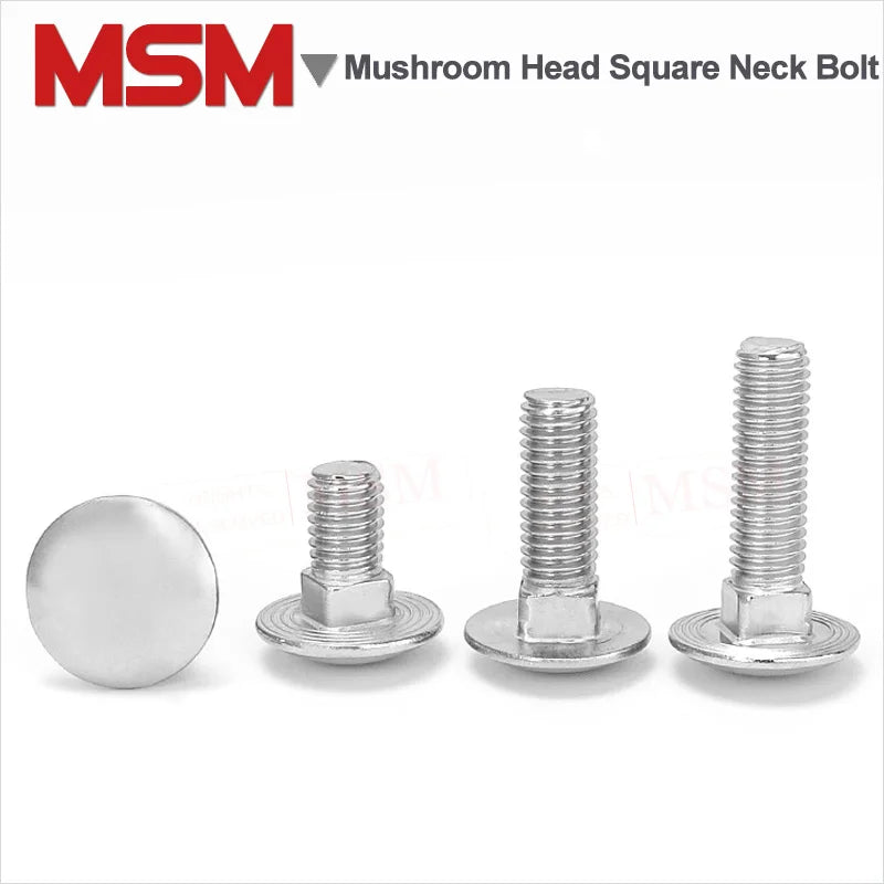 10/4 Pcs Stainless Steel Truss Round Head Square Neck Carriage Screw M6 M8 M10 M12 Mushroom/Cup Head Square Neck Bolts