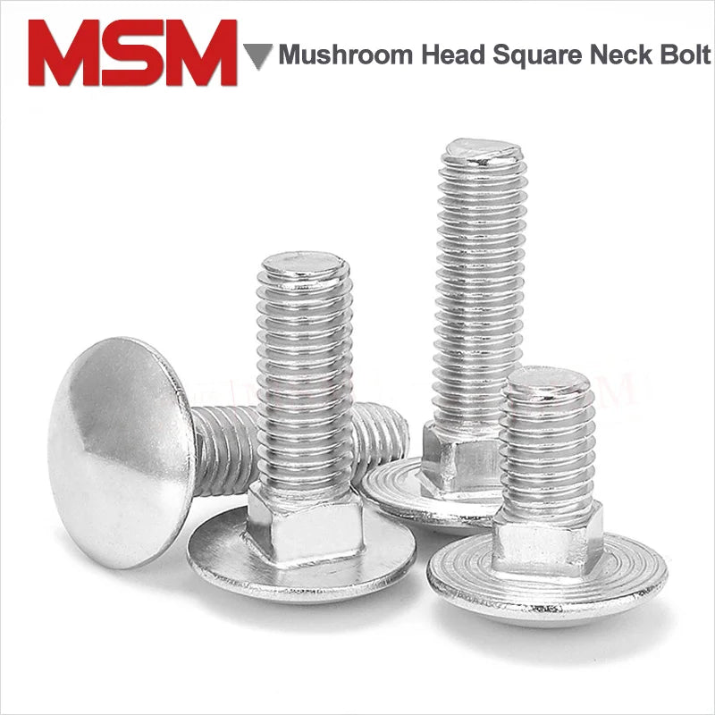 10/4 Pcs Stainless Steel Truss Round Head Square Neck Carriage Screw M6 M8 M10 M12 Mushroom/Cup Head Square Neck Bolts