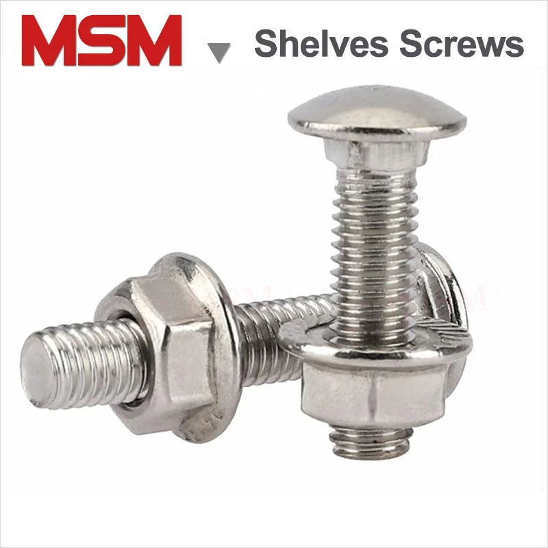 10 Sets Stainless Steel Semi-round Head Square Neck Bolts With Serrated Flange Locknuts Specially for Shelves Usage