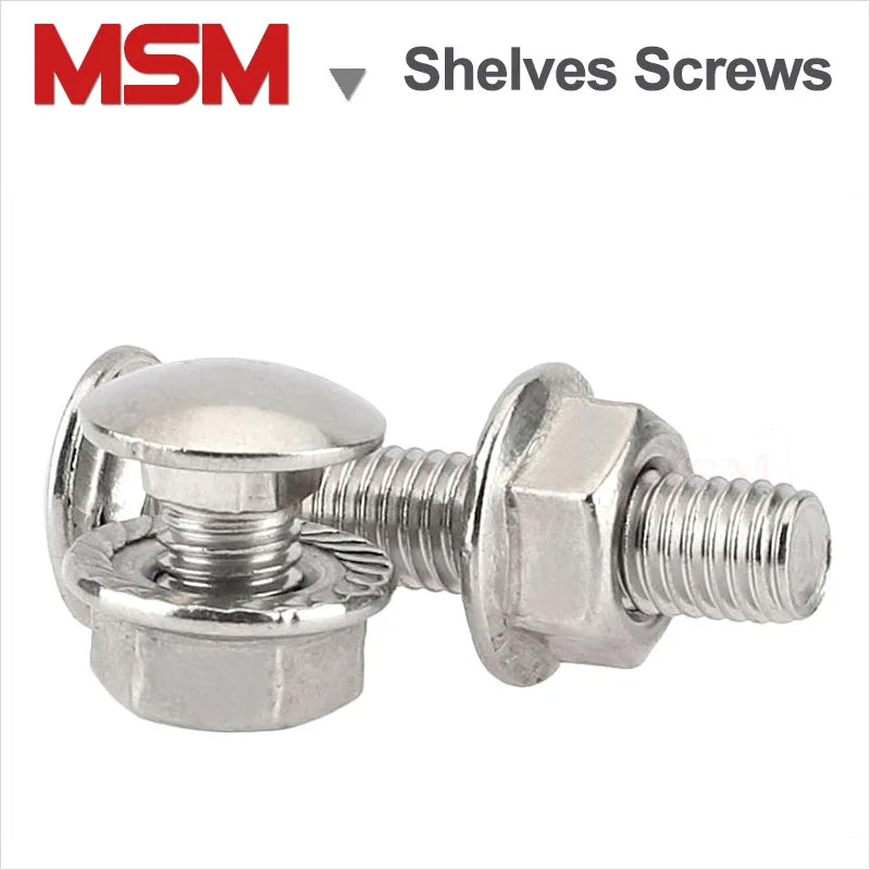 10 Sets Stainless Steel Semi-round Head Square Neck Bolts With Serrated Flange Locknuts Specially for Shelves Usage