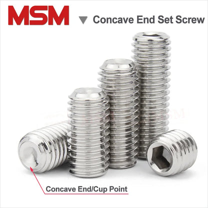 100 Pcs Stainless Steel Hexagon Socket Cup Point Set Screw End Grub Headless Bolt Concave End Hex Grub Screw M3 M4 M5