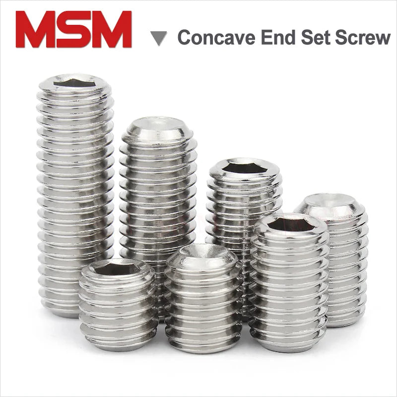 100 Pcs Stainless Steel Hexagon Socket Cup Point Set Screw End Grub Headless Bolt Concave End Hex Grub Screw M3 M4 M5