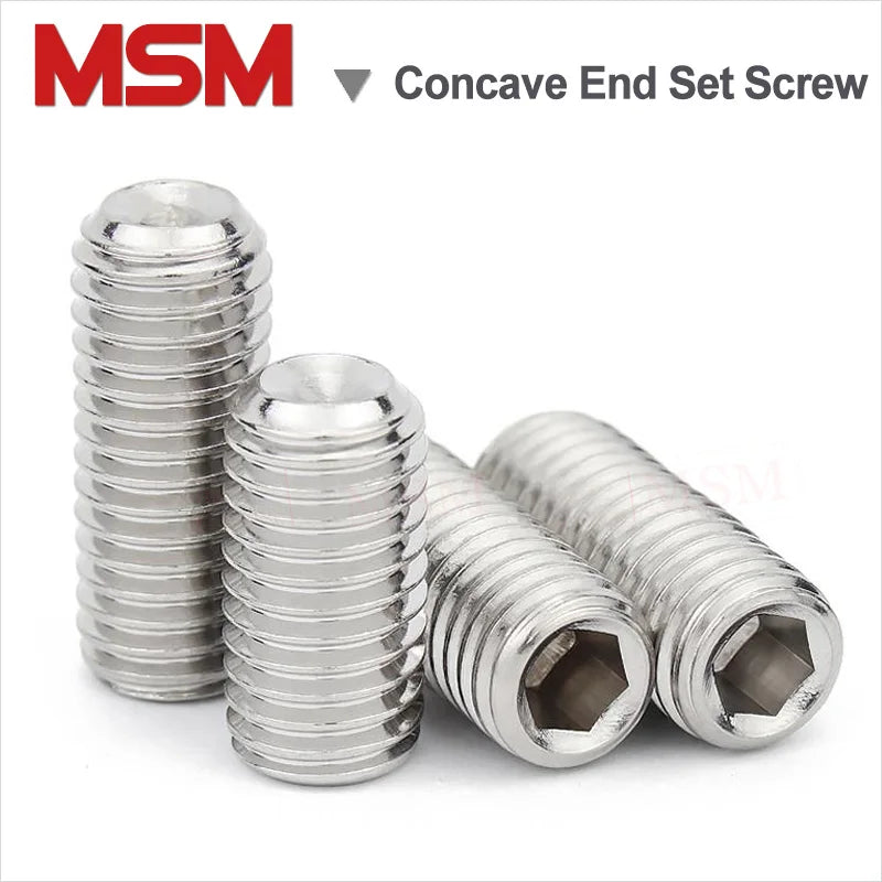 100 Pcs Stainless Steel Hexagon Socket Cup Point Set Screw End Grub Headless Bolt Concave End Hex Grub Screw M3 M4 M5