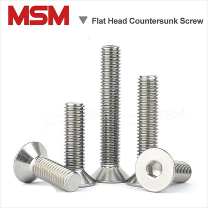 100 Pcs Stainless Steel M1.6 M2 M2.5 Hexagon Hex Socket Flat Head Countersunk Screw Nickel Plated Countersunk Bolt Grade 10.9