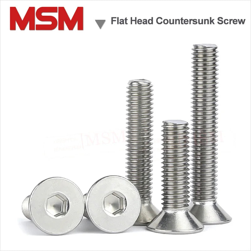 100 Pcs Stainless Steel M1.6 M2 M2.5 Hexagon Hex Socket Flat Head Countersunk Screw Nickel Plated Countersunk Bolt Grade 10.9