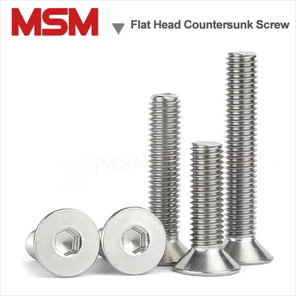 100 Pcs Stainless Steel M1.6 M2 M2.5 Hexagon Hex Socket Flat Head Countersunk Screw Nickel Plated Countersunk Bolt Grade 10.9