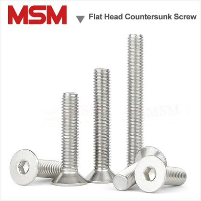 100 Pcs Stainless Steel M1.6 M2 M2.5 Hexagon Hex Socket Flat Head Countersunk Screw Nickel Plated Countersunk Bolt Grade 10.9