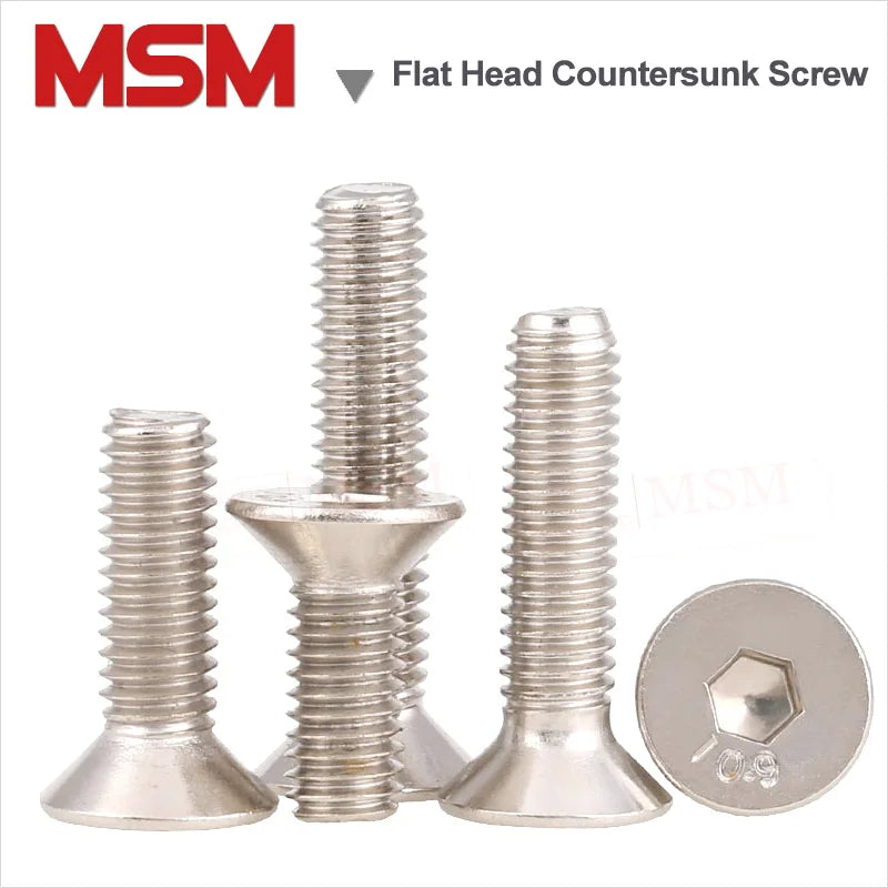 100 Pcs Stainless Steel M1.6 M2 M2.5 Hexagon Hex Socket Flat Head Countersunk Screw Nickel Plated Countersunk Bolt Grade 10.9