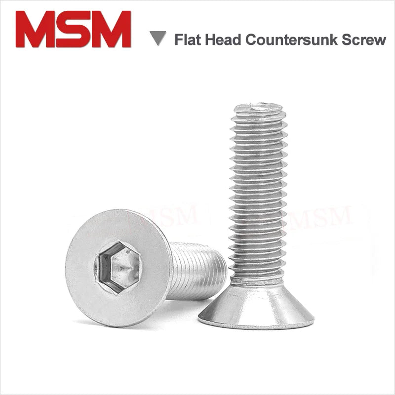 100 Pcs Stainless Steel M1.6 M2 M2.5 Hexagon Hex Socket Flat Head Countersunk Screw Nickel Plated Countersunk Bolt Grade 10.9