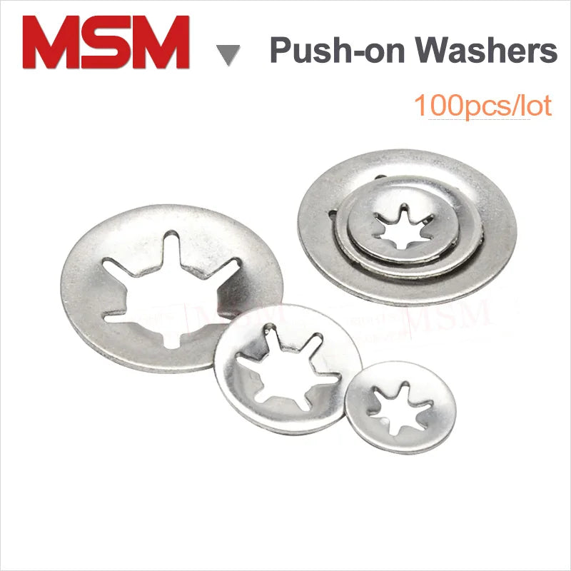 100PCS M3 M4 M5 M6 M8 M10 Stainless Steel Push-on Locking Washers Speed Clips Internal Tooth Spring Washers Starlock Nut
