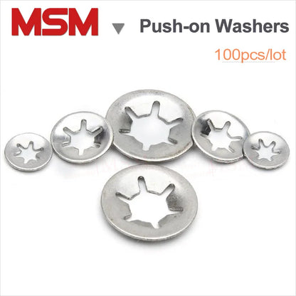 100PCS M3 M4 M5 M6 M8 M10 Stainless Steel Push-on Locking Washers Speed Clips Internal Tooth Spring Washers Starlock Nut