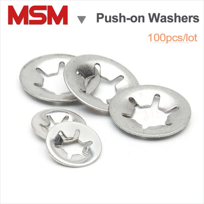 100PCS M3 M4 M5 M6 M8 M10 Stainless Steel Push-on Locking Washers Speed Clips Internal Tooth Spring Washers Starlock Nut