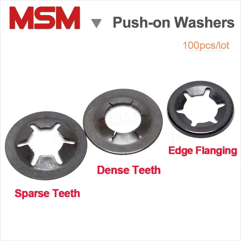 100PCS Push-on Locking Washers With Dense Teeth  M3 M4 M5 M6 M8 M10 M12 Speed Clips Internal Tooth Spring Washers Starlock Nut