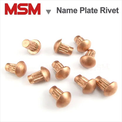 100Pcs Red Copper Name Plate Rivet Solid With Knurled Shank Label Plate Rivet Semi Button Round Head GB827 M2 M2.5 M3 M4