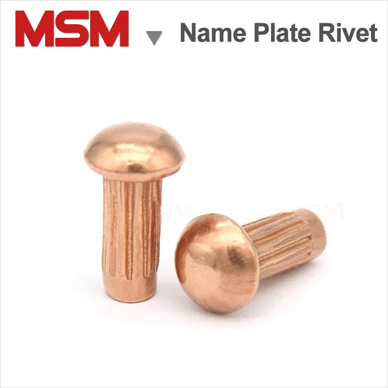 100Pcs Red Copper Name Plate Rivet Solid With Knurled Shank Label Plate Rivet Semi Button Round Head GB827 M2 M2.5 M3 M4