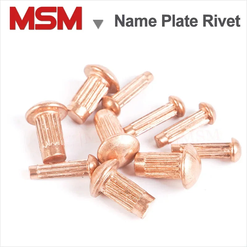 100Pcs Red Copper Name Plate Rivet Solid With Knurled Shank Label Plate Rivet Semi Button Round Head GB827 M2 M2.5 M3 M4