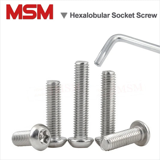 100Pcs Stainless Hexalobular Socket Pan Head Screw With Pin Anti-theft Security Bolt M3 M4 M5 Star Socket Torx Screw With Wrench