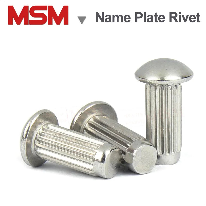 100Pcs Stainless Steel Name Plate Rivet Solid With Knurled Shank Label Plate Rivet Semi Button Round Head GB827 M1.6/2/3/4/5/6