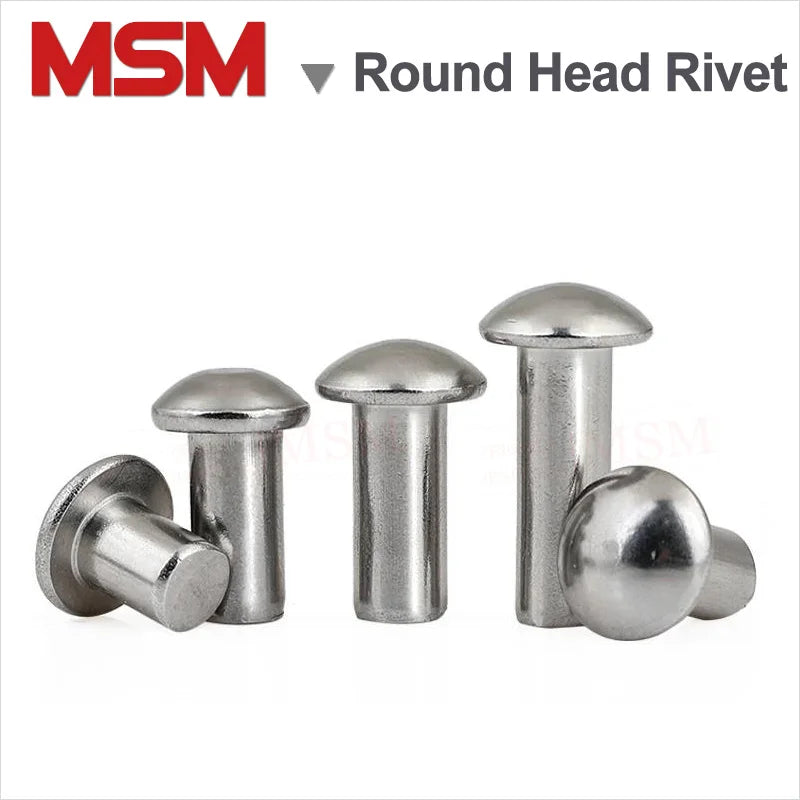 100Pcs Stainless Steel Round Head Solid Rivet M0.8 M1 M1.2 M1.4 M1.6 M1.8 Mushroon Head Rivet Semi-round Head Hammer Style Solid