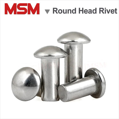 100Pcs Stainless Steel Round Head Solid Rivet M0.8 M1 M1.2 M1.4 M1.6 M1.8 Mushroon Head Rivet Semi-round Head Hammer Style Solid