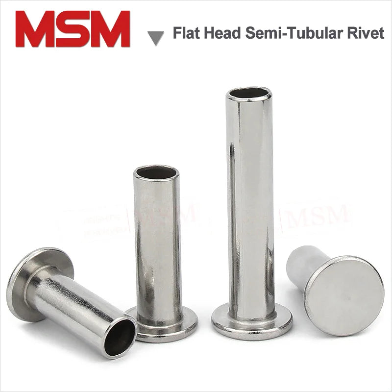 100Pcs Stainless Steel Thin Head Semi-Tubular Rivets Flat Head Semi-blind Rivets  Half Hollow Shank GB875 M2 M2.5 M3 M4 M5 M6
