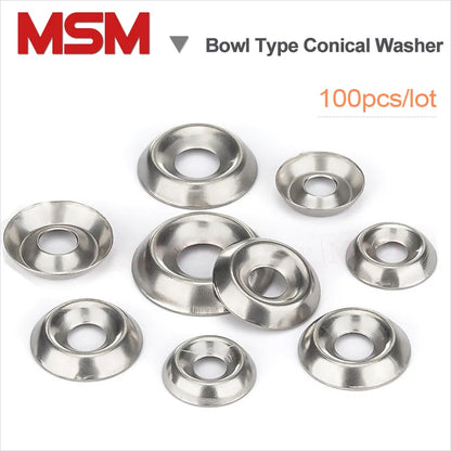 100pcs MSM M3 M4 M5 M6 Stainless Steel Bowl Type Conical Washers Concave Convex Gasket Countersunk Washer Hollow  FishEye Type