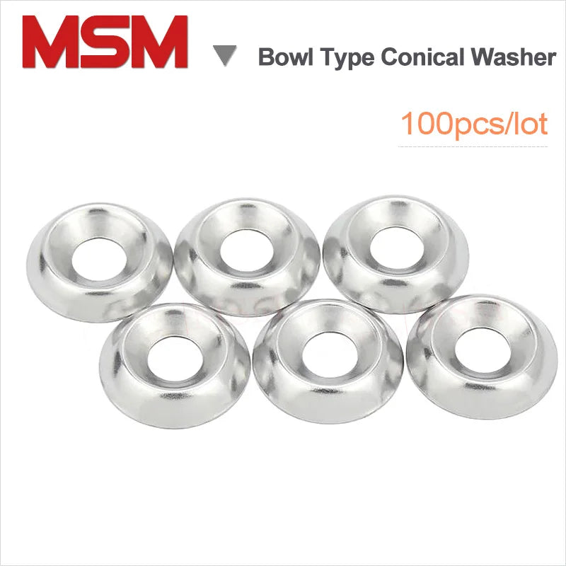 100pcs MSM M3 M4 M5 M6 Stainless Steel Bowl Type Conical Washers Concave Convex Gasket Countersunk Washer Hollow  FishEye Type