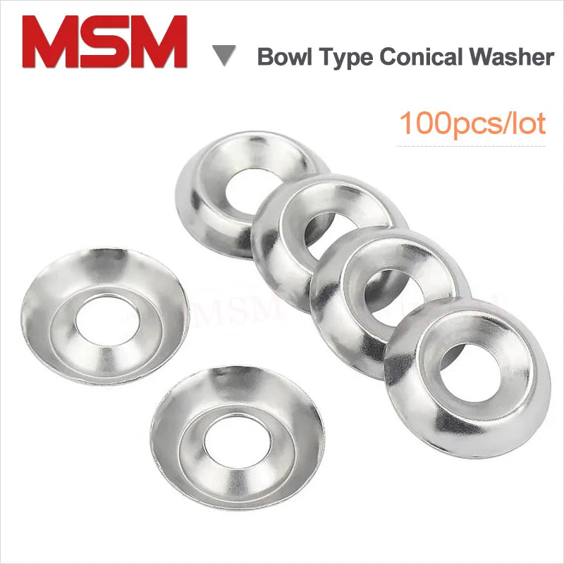 100pcs MSM M3 M4 M5 M6 Stainless Steel Bowl Type Conical Washers Concave Convex Gasket Countersunk Washer Hollow  FishEye Type