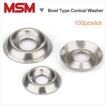 100pcs MSM M3 M4 M5 M6 Stainless Steel Bowl Type Conical Washers Concave Convex Gasket Countersunk Washer Hollow  FishEye Type