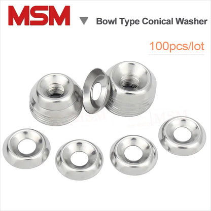 100pcs MSM M3 M4 M5 M6 Stainless Steel Bowl Type Conical Washers Concave Convex Gasket Countersunk Washer Hollow  FishEye Type