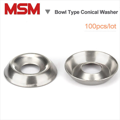 100pcs MSM M3 M4 M5 M6 Stainless Steel Bowl Type Conical Washers Concave Convex Gasket Countersunk Washer Hollow  FishEye Type