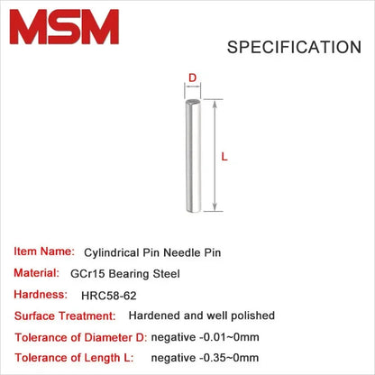 100pcs Needle Pin Diameter 1mm Length 3 4 5 6 7 8 9 10 11 12 15 16 18 20mm GCr15 Bearing Steel Cylindrical Rolling Dowel