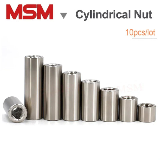 10PCS Stainless Round Coupling Nuts Internal Thread Connecting Cylindrical Extend long Lead Screw Connection M3 M4 M5 M6 M8 M10