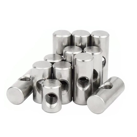 10Pcs Stainless Steel Embeded Nut Cylindrical Pin Dowel with Threaded Cross Hole for Wood Furniture M4 M5 M6 Barrel Bolts