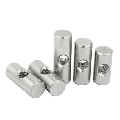 10Pcs Stainless Steel Embeded Nut Cylindrical Pin Dowel with Threaded Cross Hole for Wood Furniture M4 M5 M6 Barrel Bolts