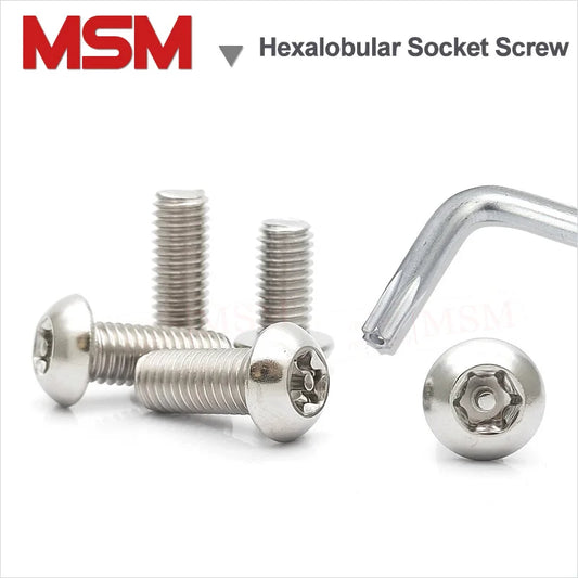 10Pcs Stainless Steel Hexalobular Socket Pan Head Screws With Pin And Wrench M8/10 Anti-theft Security Bolt Torx Screw With Tool