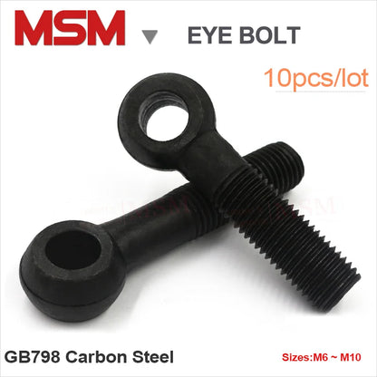 10pcs GB798 Carbon Steel Eye Bolt Black Stud Anchor Bolt Slip Hole Screw M6 M8 M10