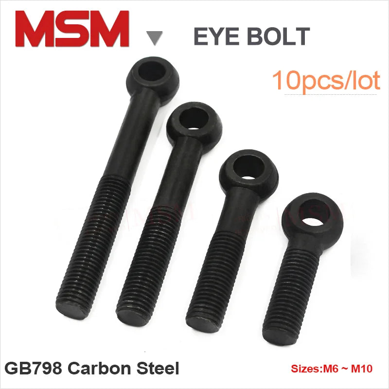 10pcs GB798 Carbon Steel Eye Bolt Black Stud Anchor Bolt Slip Hole Screw M6 M8 M10