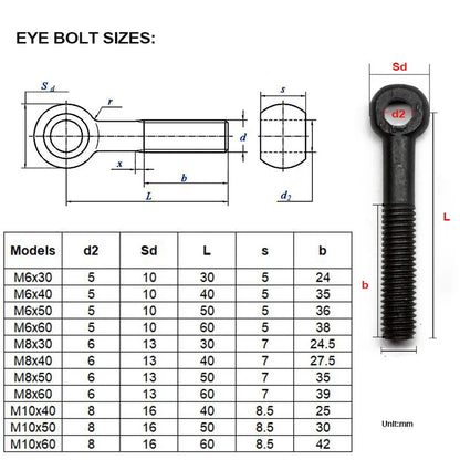 10pcs GB798 Carbon Steel Eye Bolt Black Stud Anchor Bolt Slip Hole Screw M6 M8 M10