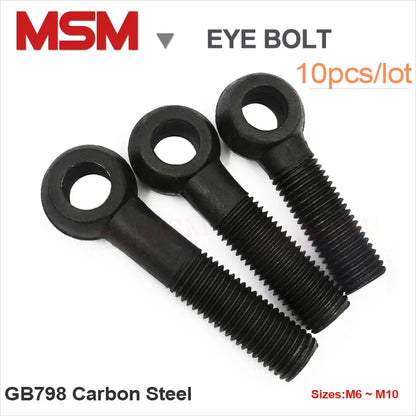 10pcs GB798 Carbon Steel Eye Bolt Black Stud Anchor Bolt Slip Hole Screw M6 M8 M10