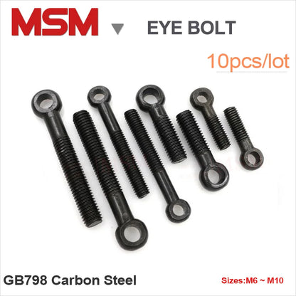 10pcs GB798 Carbon Steel Eye Bolt Black Stud Anchor Bolt Slip Hole Screw M6 M8 M10