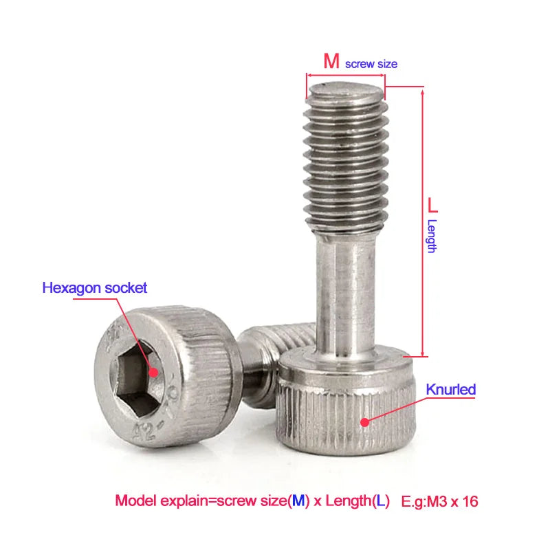 10pcs Knurled Hexagon Socket Captive Screws 304 Stainles Steel M2 M2.5 M3 M4 M5 M6 Short Head Half Thread Male Bolt Anti-Release