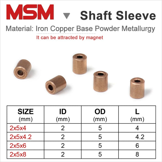 10pcs MSM Shaft Sleeve ID2mm OD5mm Porous Bearings Iron Copper Base Powder Metallurgy Part Oil Bushing Mini Bearing Guide Sleeve