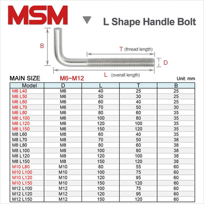 10pcs MSM Stainless Steel L Shape Handle Bolts 7 Type Right Angle Screw M4 M5 M6 M8 M10 M12 Hooker Anchor Fastening Screws