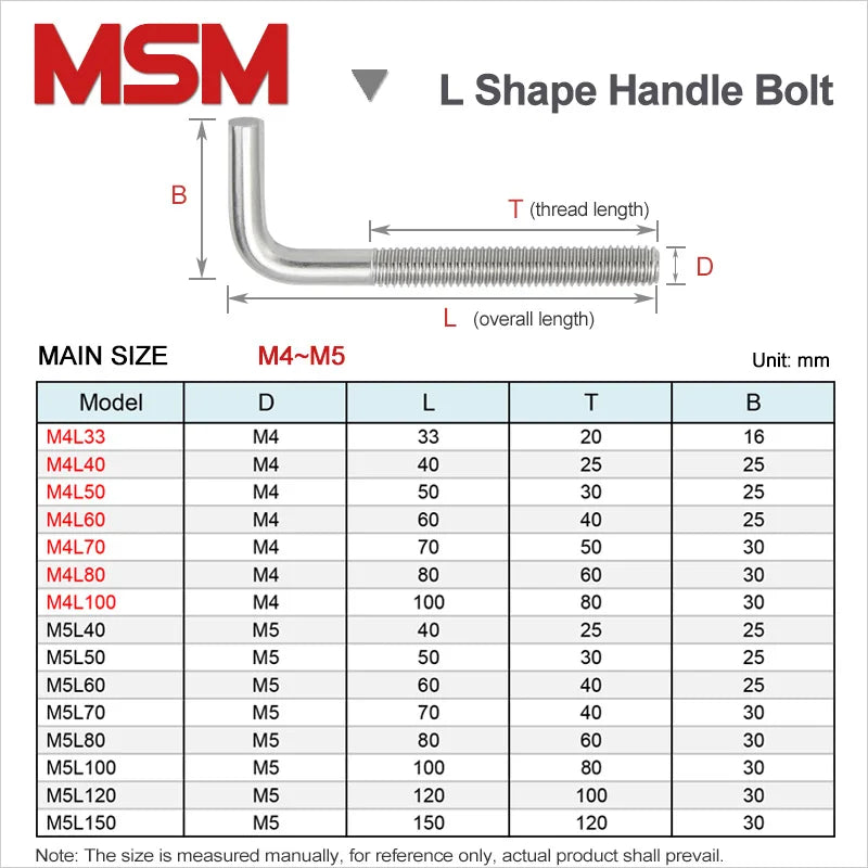 10pcs MSM Stainless Steel L Shape Handle Bolts 7 Type Right Angle Screw M4 M5 M6 M8 M10 M12 Hooker Anchor Fastening Screws