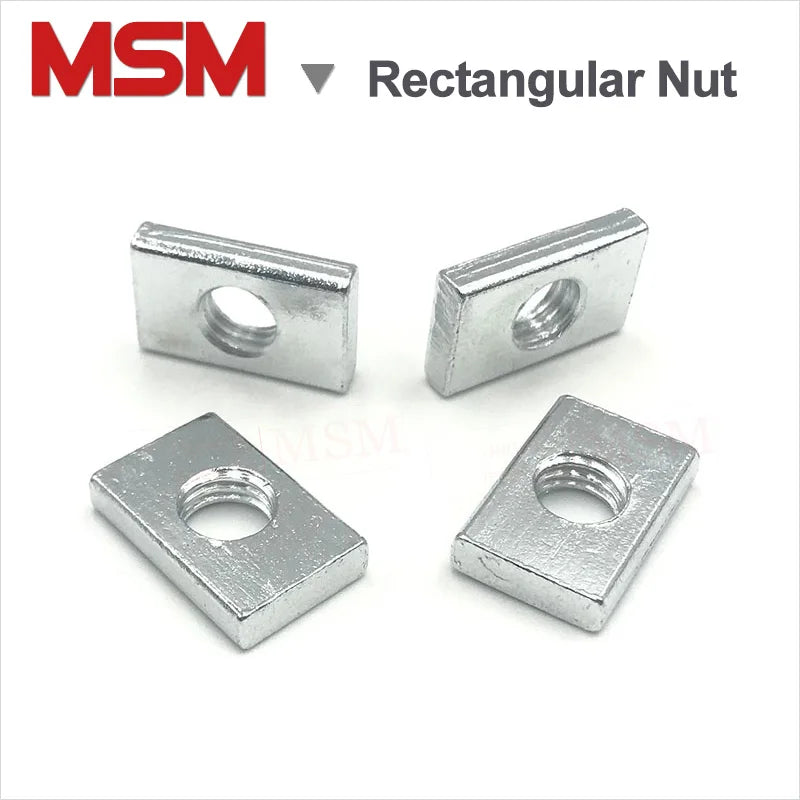 10pcs Rectangular Nuts M4 Hole 4mm Zinc Plated Carbon Steel Thin Square Nut Aluminum Profile Accessory Slider Block Metric mm