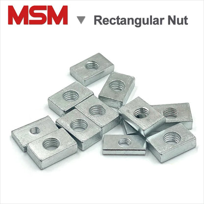 10pcs Rectangular Nuts M6 Hole 6mm Zinc Plated Carbon Steel Thin Square Nut Aluminum Profile Accessory Slider Block Metric mm