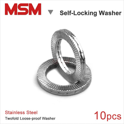 10pcs Stainless Steel Loose-proof Washer Dual Stack Wedge-lock Self-locking Gasket Shock-proof NL3/4/5/6/8/10/12/14/16 DIN25201